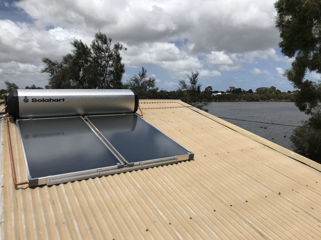 Solar hot water system on hall roof